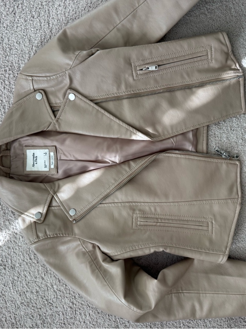 Abercrombie & Fitch Beige Leather Moto Jacket